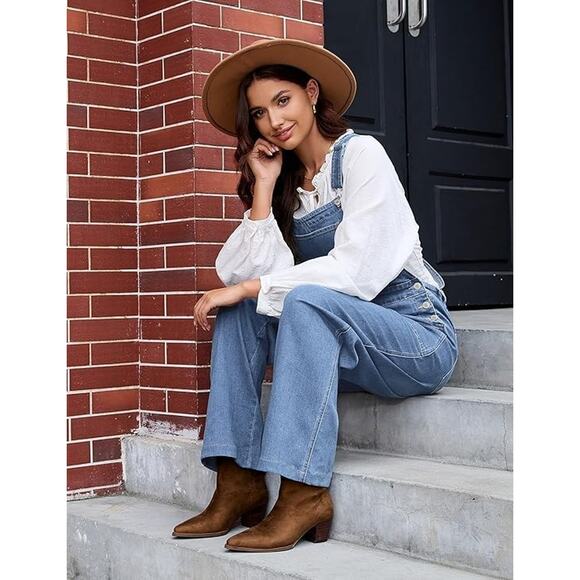 Womens Wide Leg Baggy Stretch Denim Cargo Overalls Boho Western Cottage XL - Picture 5 of 7